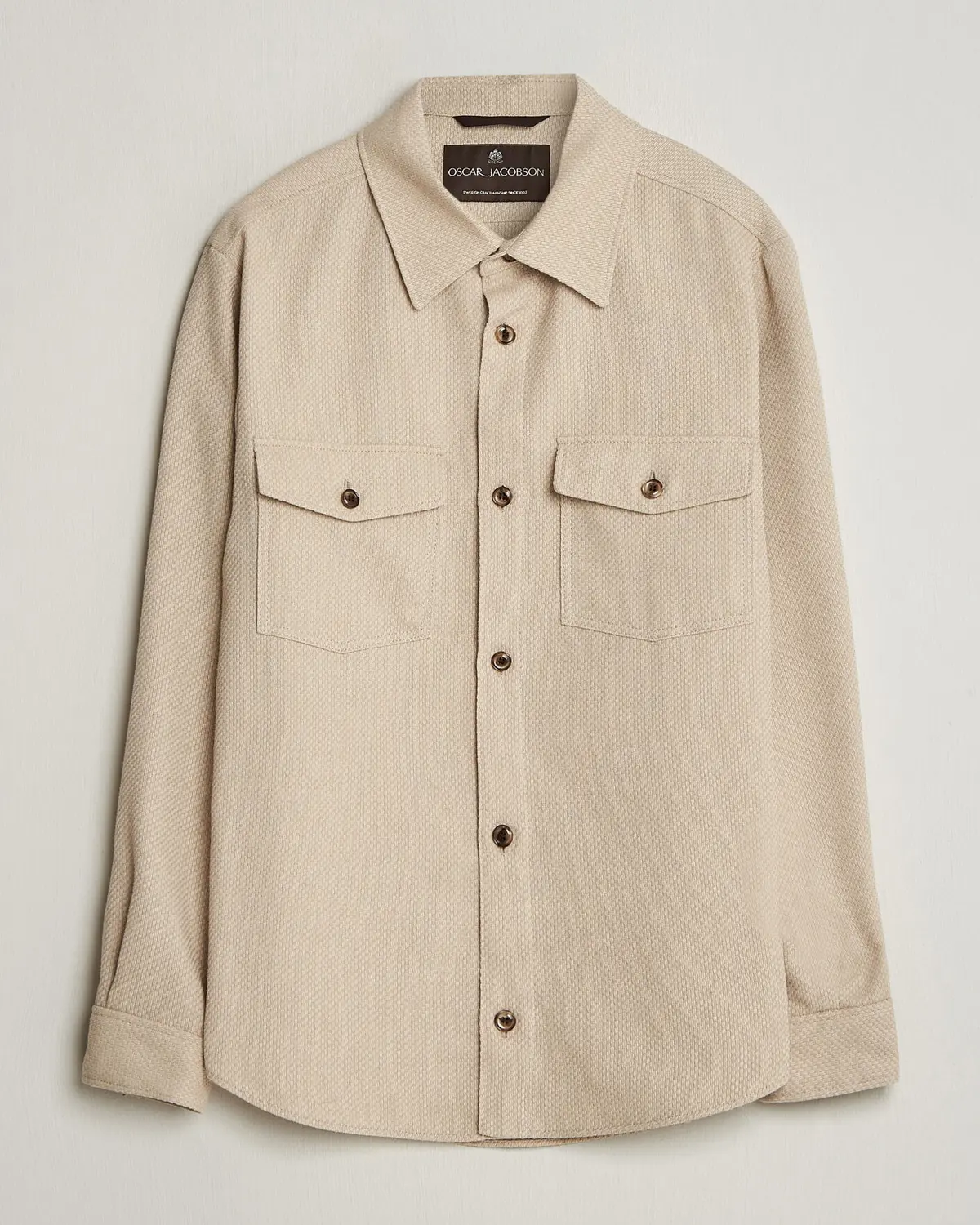 Oscar Jacobson Magnus Structure Cotton Overshirt Beige