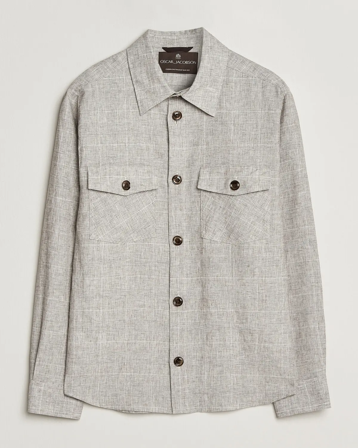 Oscar Jacobson Magnus Checked Linen Overshirt Beige