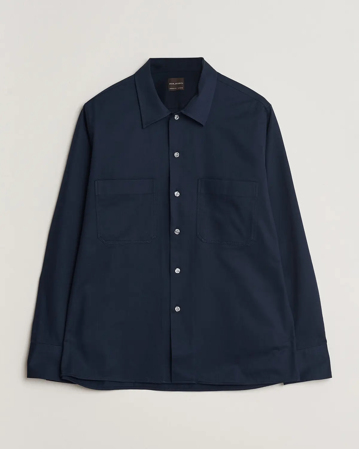 Oscar Jacobson Straight Fit Bowling Collar Cotton Shirt Navy