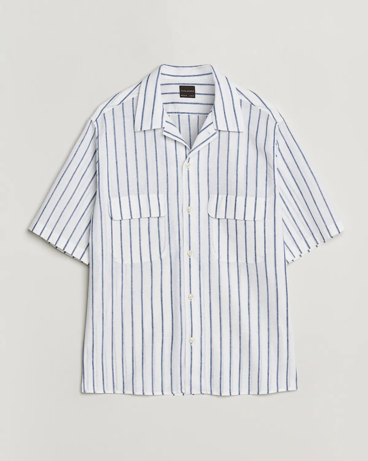 Oscar Jacobson Striped Short Sleeve Linen Shirt Navy/White