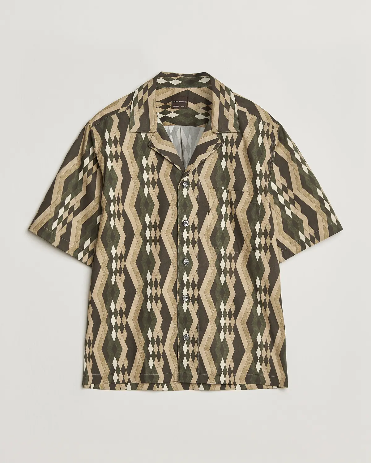 Oscar Jacobson Reg Fit Cuban Printed Short Sleeve Shirt Olive