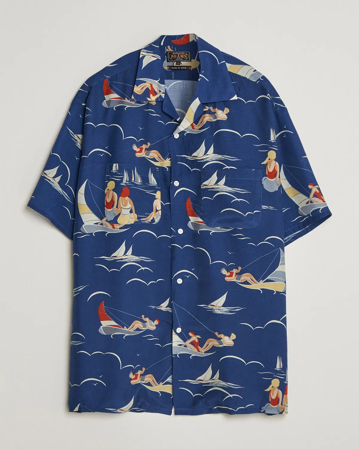 BEAMS PLUS Holiday Print Camp Shirt Navy