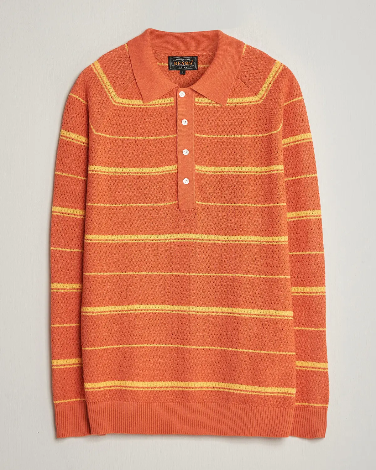 BEAMS PLUS Long Sleeve Knit Polo Orange Stripe