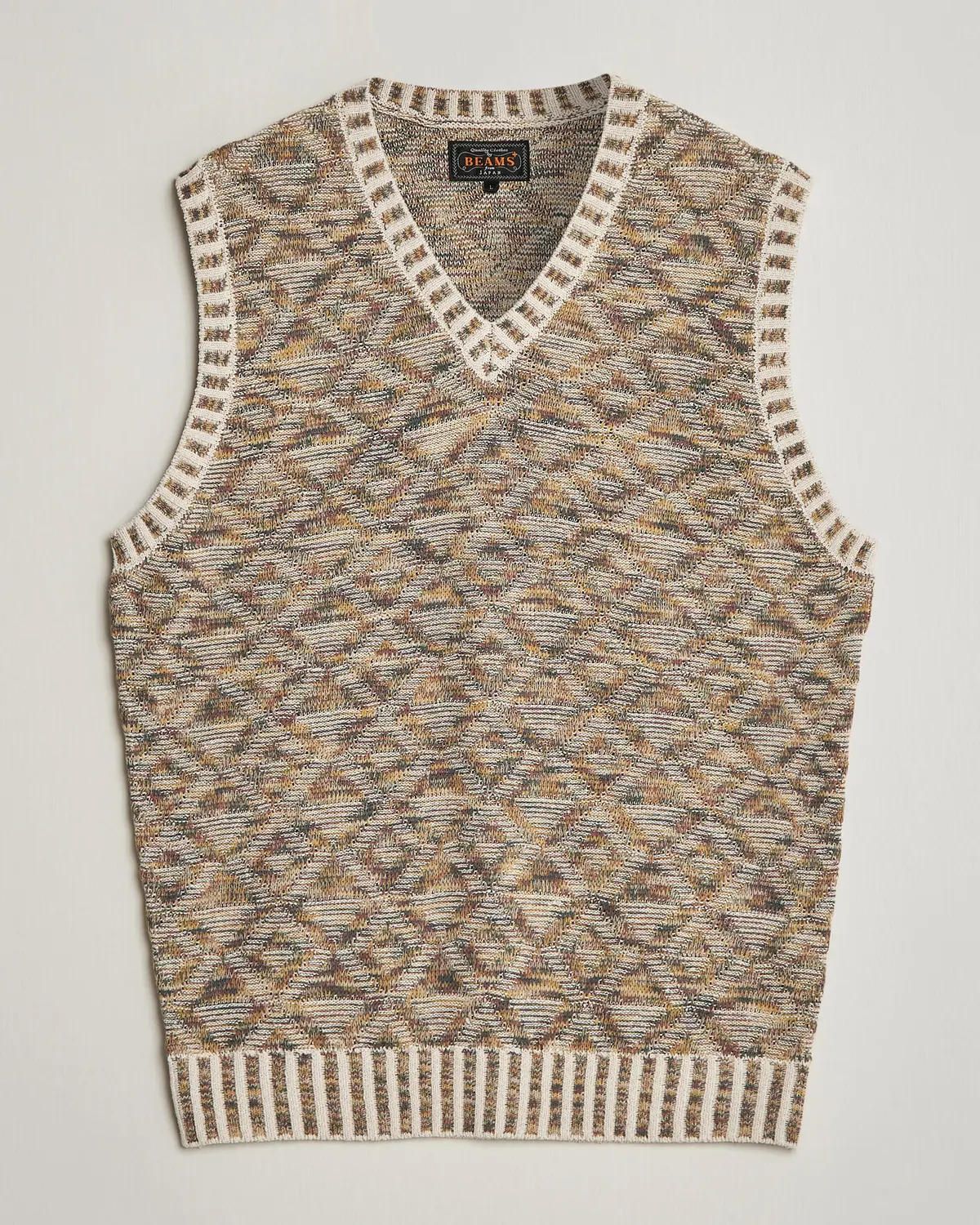BEAMS PLUS Kasuri Jacquard Knit Vest Beige