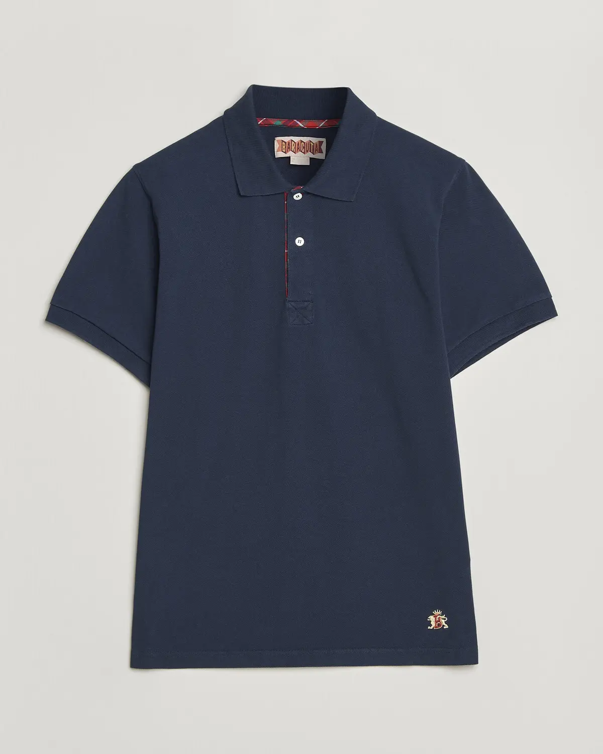 Baracuta Tartan Placket Piquet Polo Navy