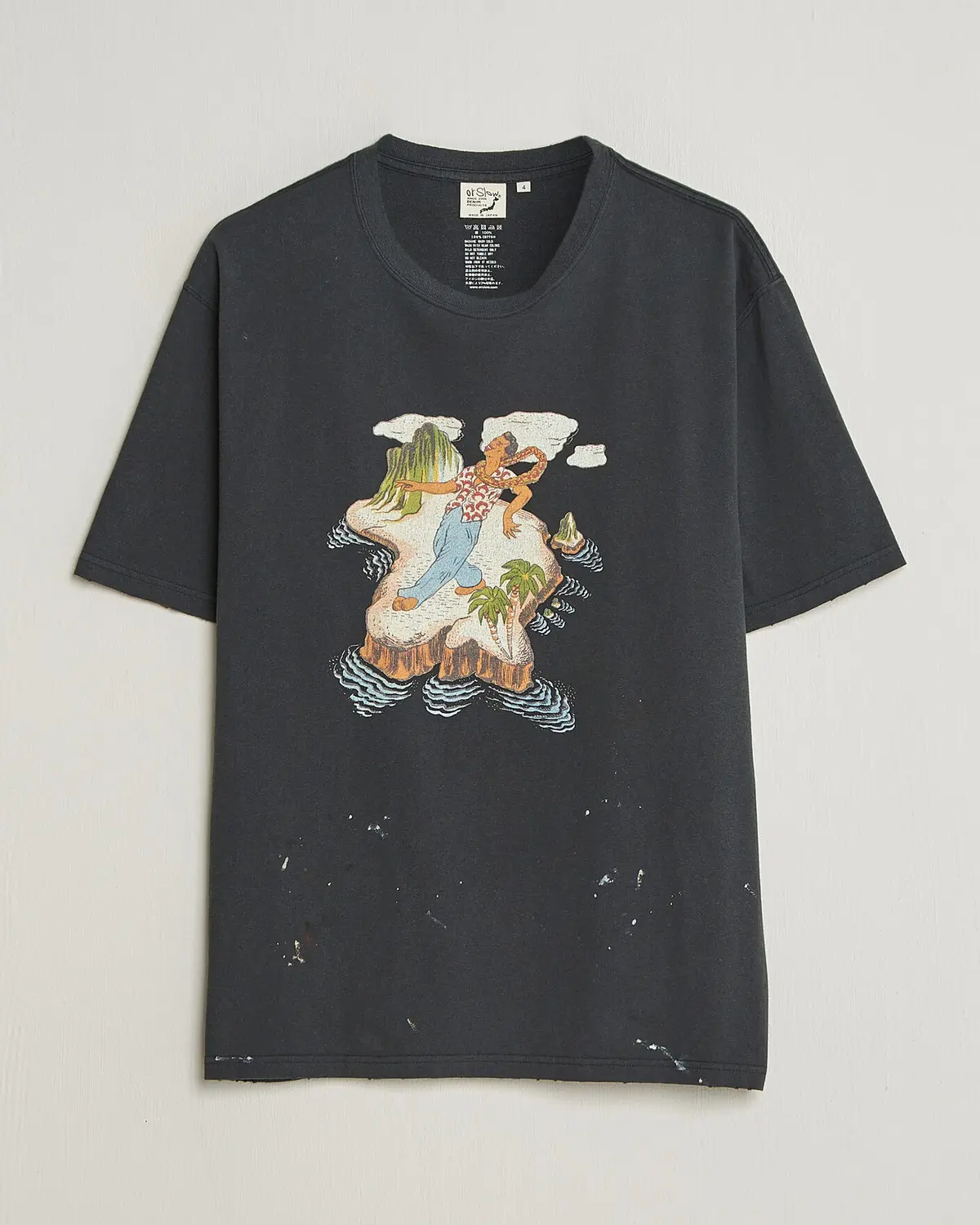 orSlow Vintage Hawaiian Print T-Shirt Black