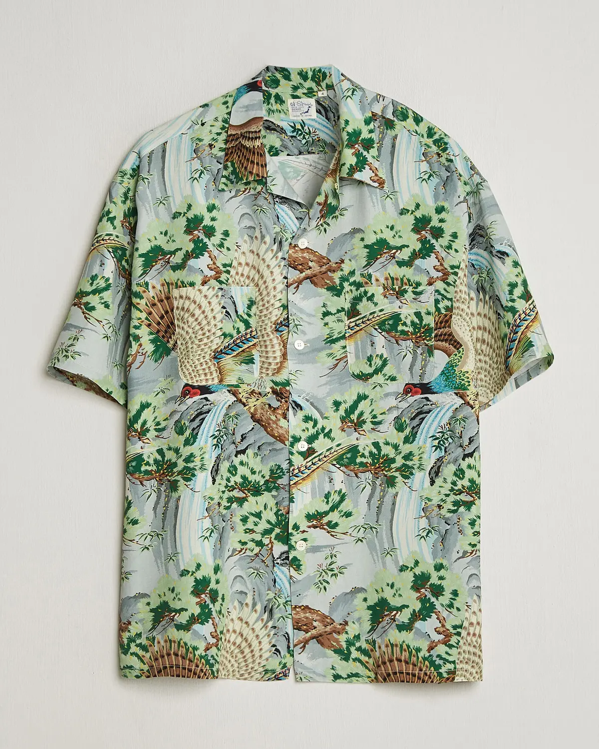 orSlow Peacock Garden Hawaiian Shirt Green