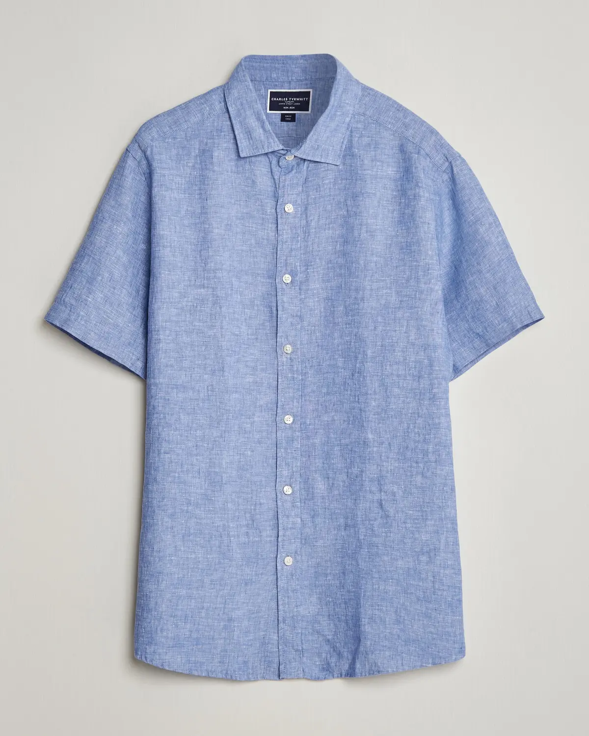 Charles Tyrwhitt Pure Linen Short Sleeve Slim Fit Shirt Cornflower Blue