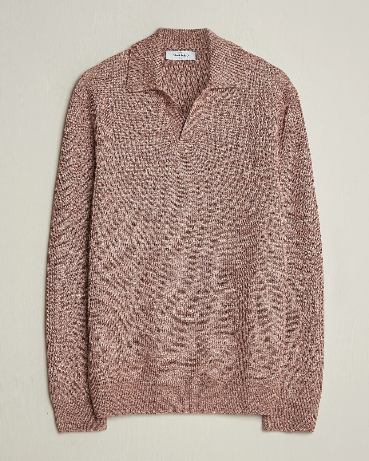 Gran Sasso Linen/Cotton Open Collar Knitted Polo Rust Melange