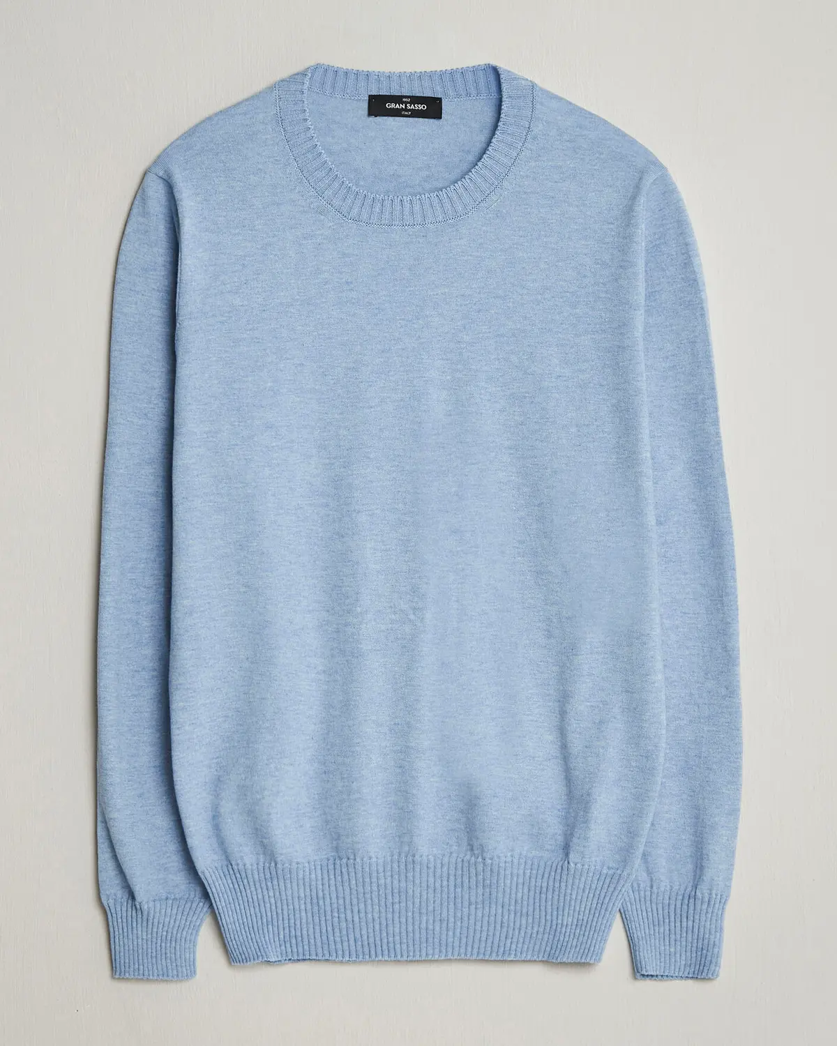 Gran Sasso Cotton/Cashmere Knitted Crew Neck Sweater Blue Melange