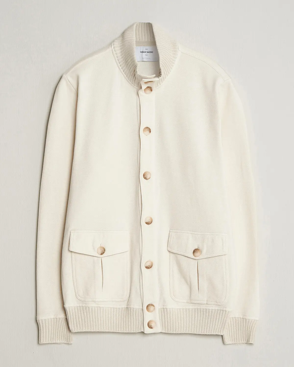 Gran Sasso Cotton Pocket Knitted Bomber Jacket Cream
