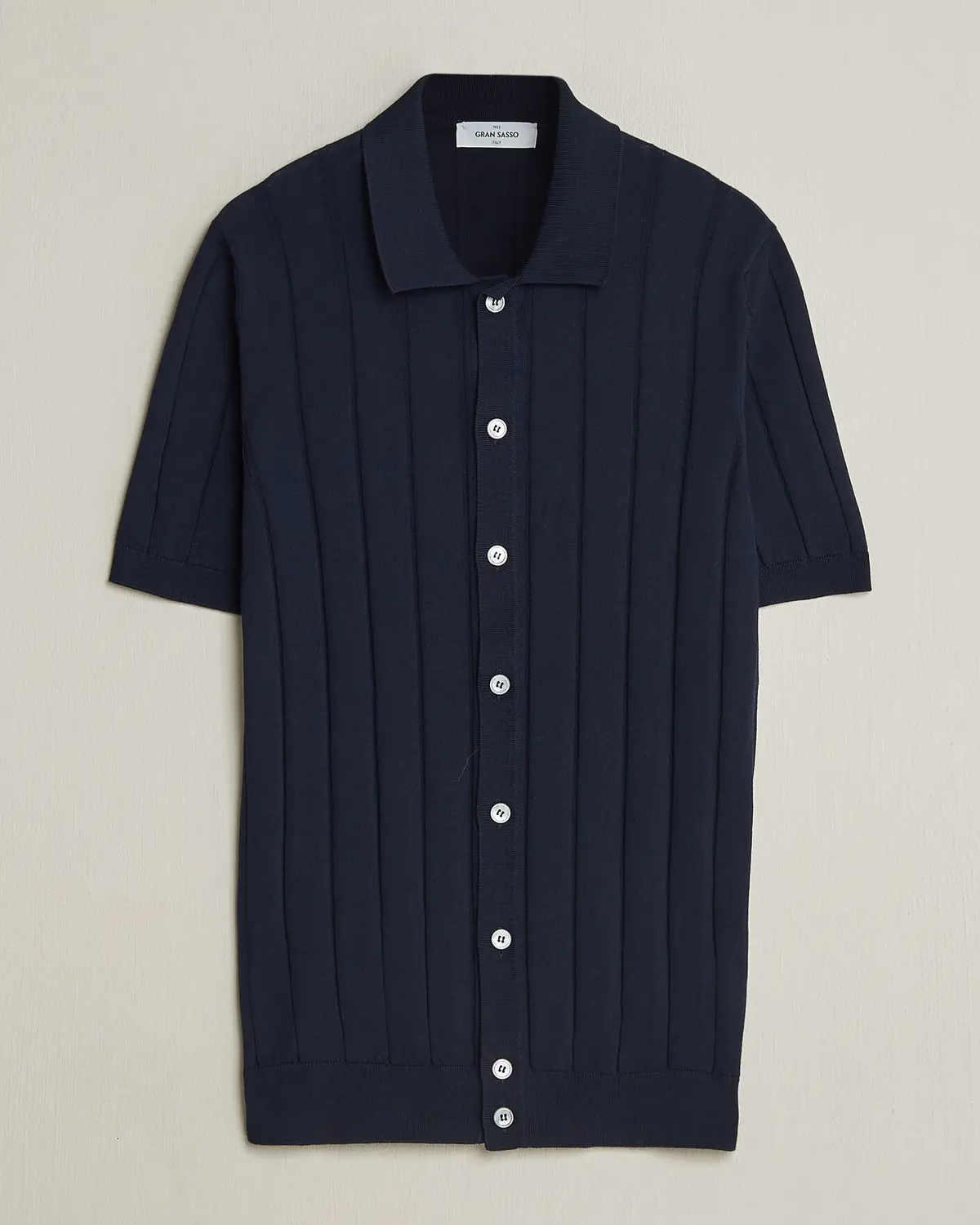 Gran Sasso Cotton Ribbed Knitted Resort Shirt Navy