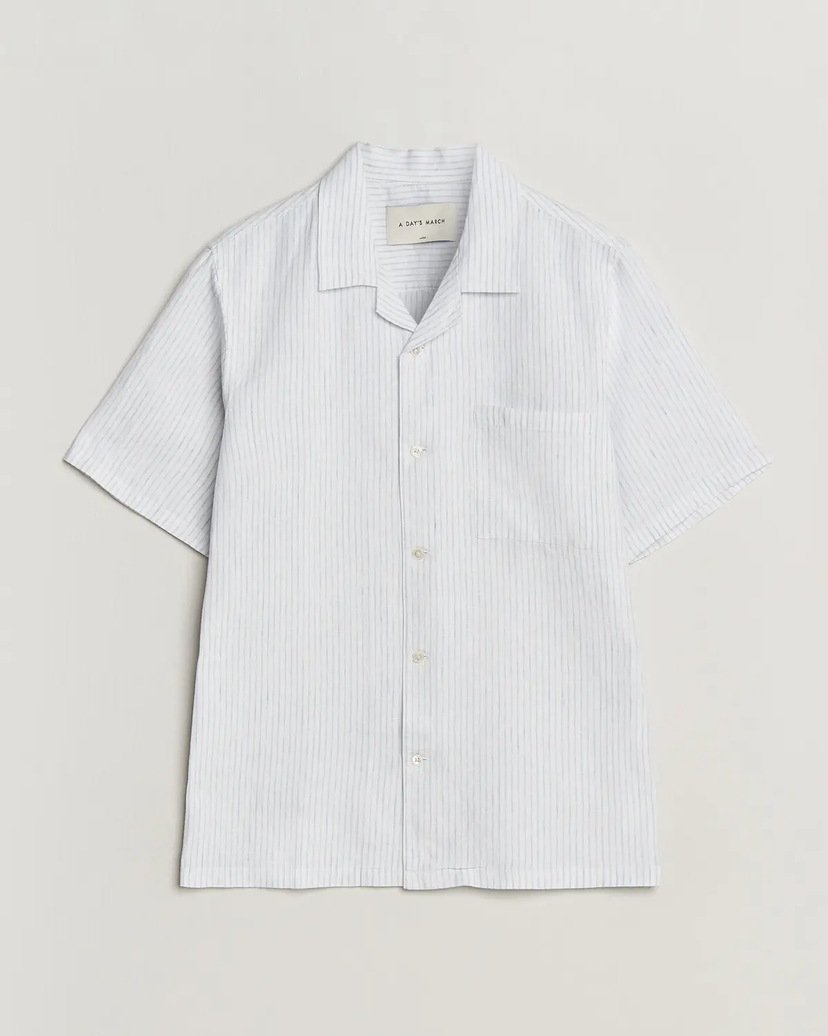 A Day's March Yamu Striped Linen Short Sleeve Shirt White