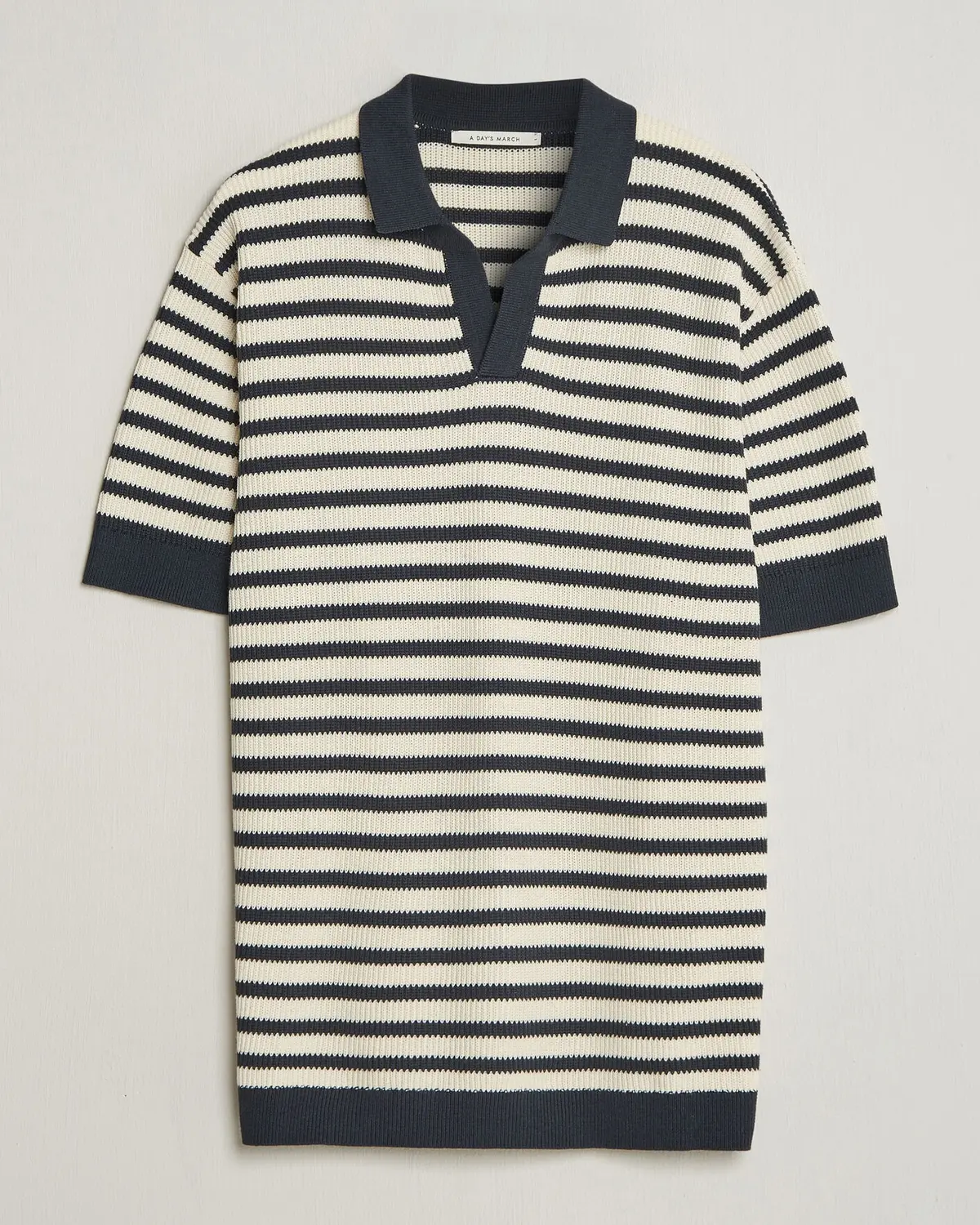 A Day's March Jeremy Striped Knitted Polo Off White/Navy