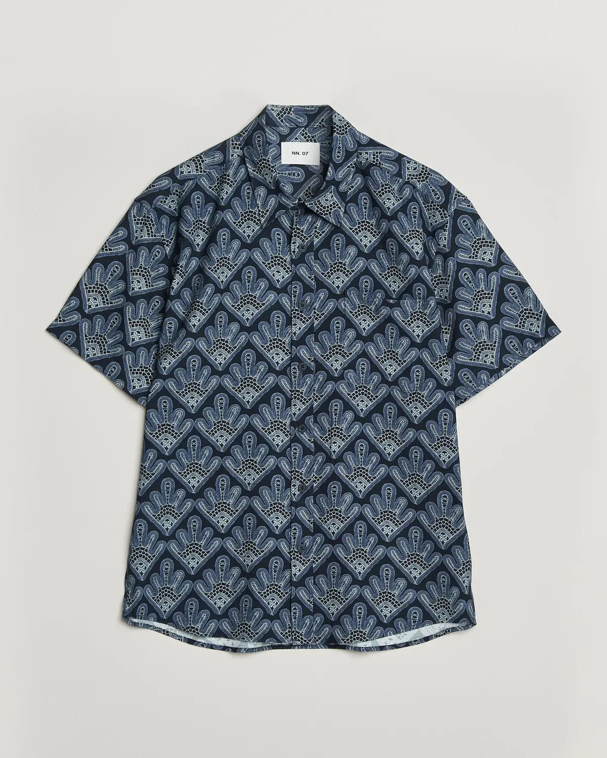NN07 Deon Printed Short Sleeve Shirt Navy Blue