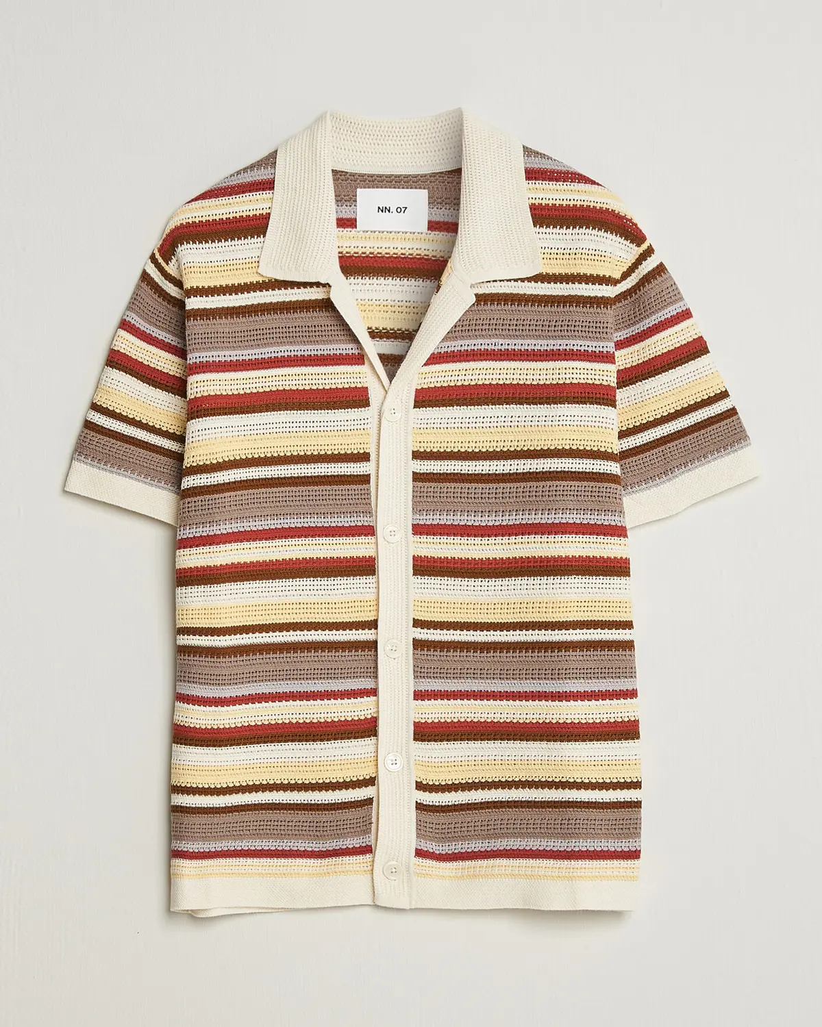 NN07 Lars Striped Knitted Short Sleeve Shirt Ivory Multi
