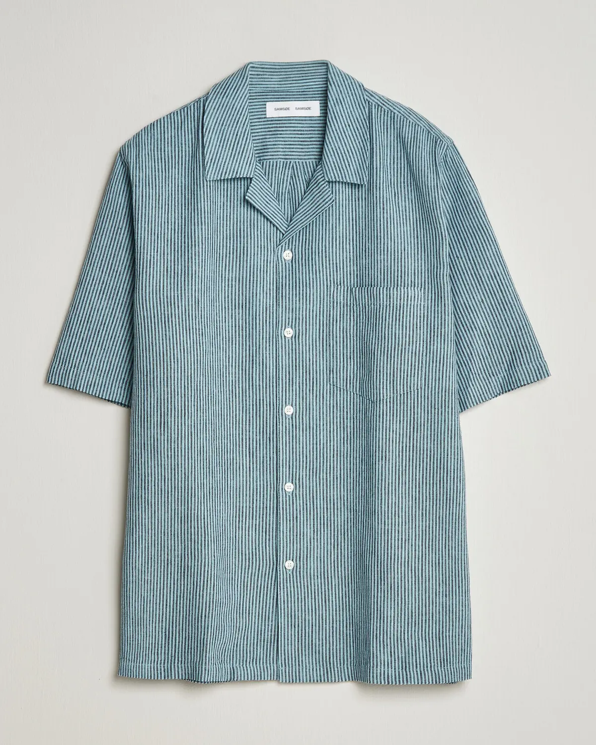 Samsøe Samsøe Oscar Linen/Cotton Striped Short Sleeve Shirt Tourmaline