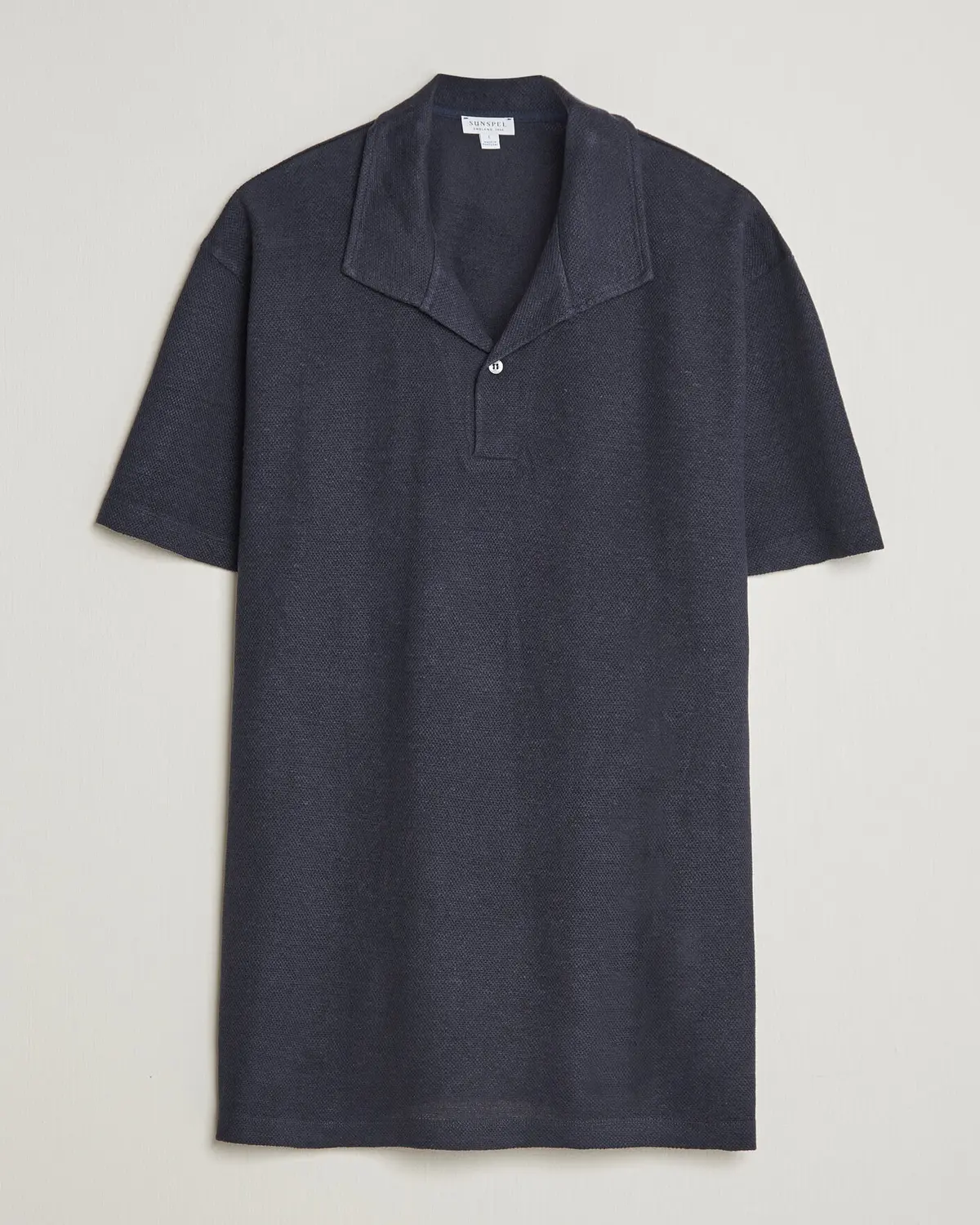 Sunspel Cotton/Linen Pique Polo Navy