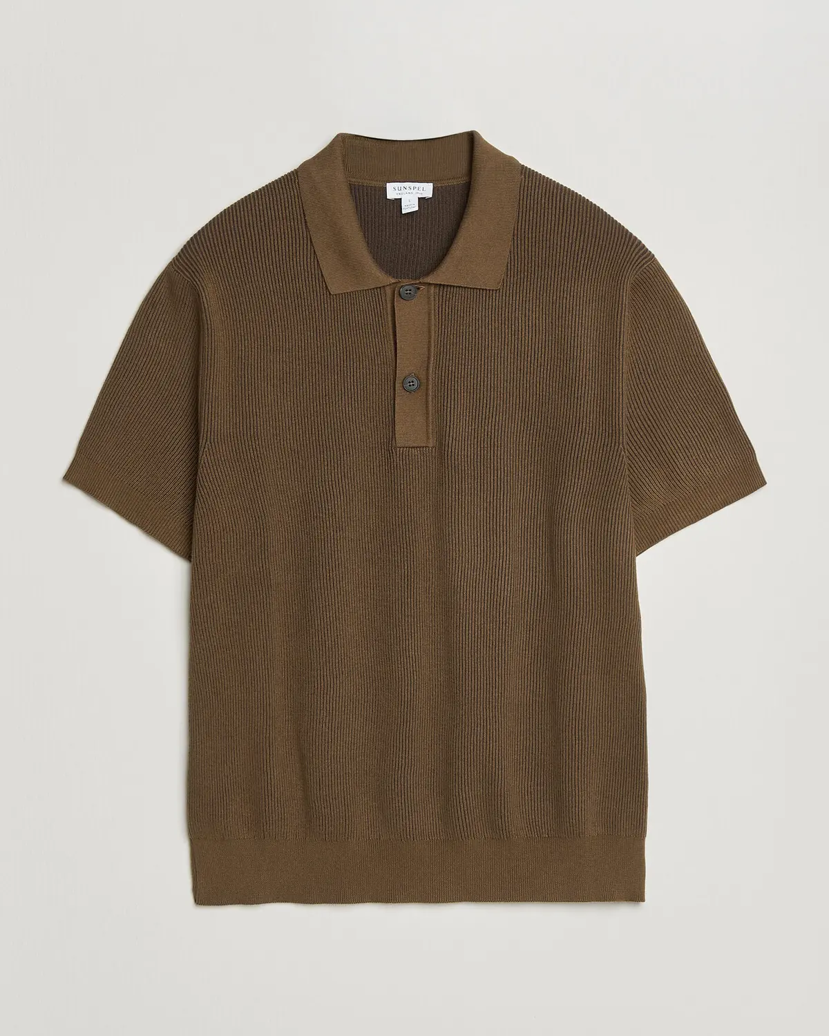 Sunspel Knitted Cotton Rib Polo Bronze