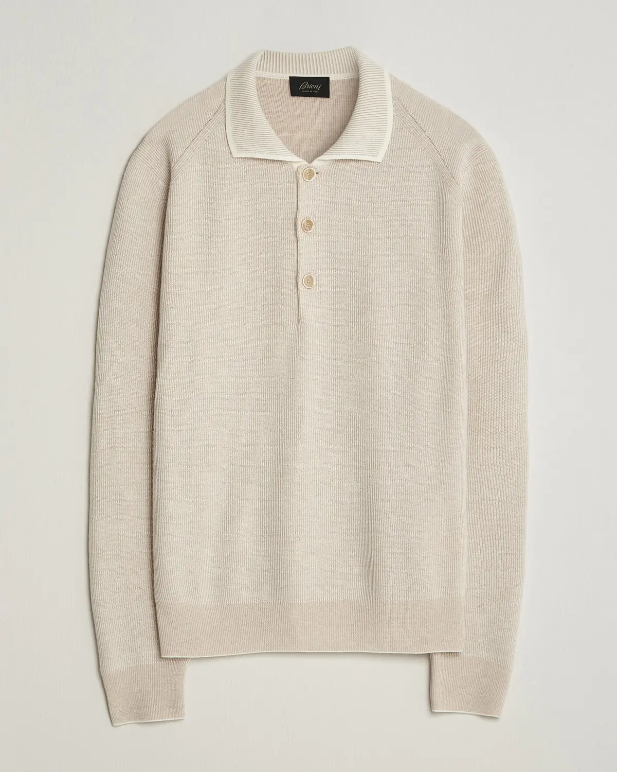 Brioni Cashmere Rib Knitted Polo Light Beige