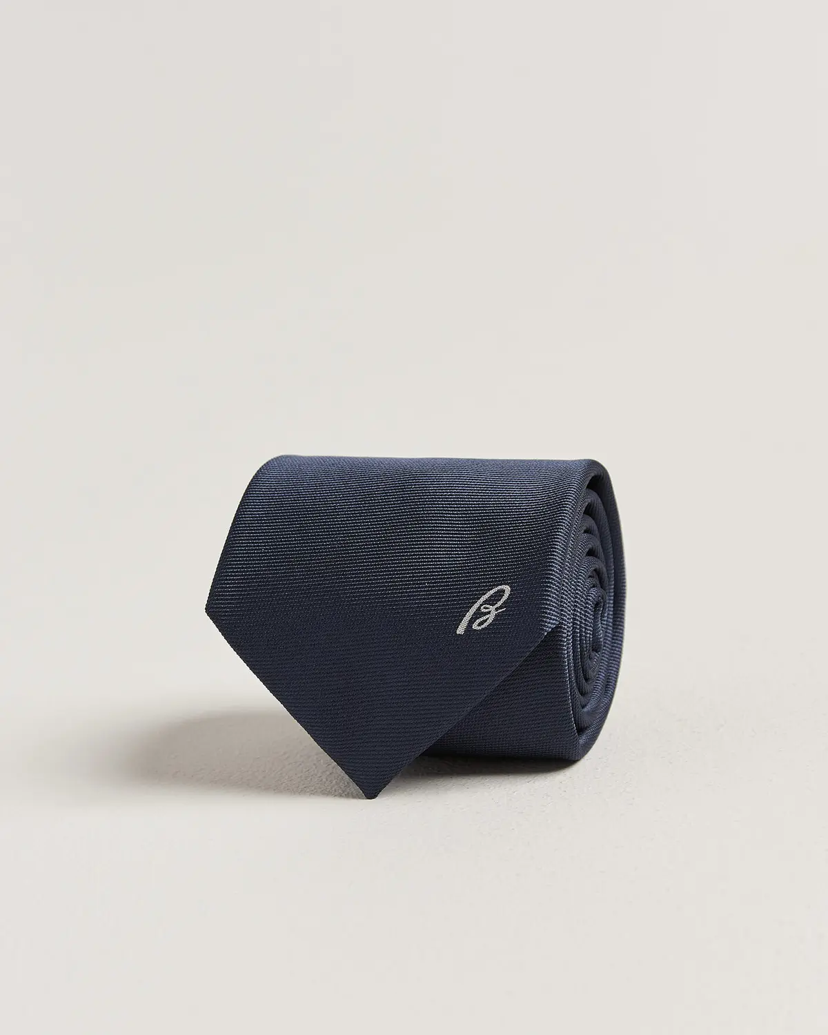 Brioni Embroidered Logo Silk Tie Navy