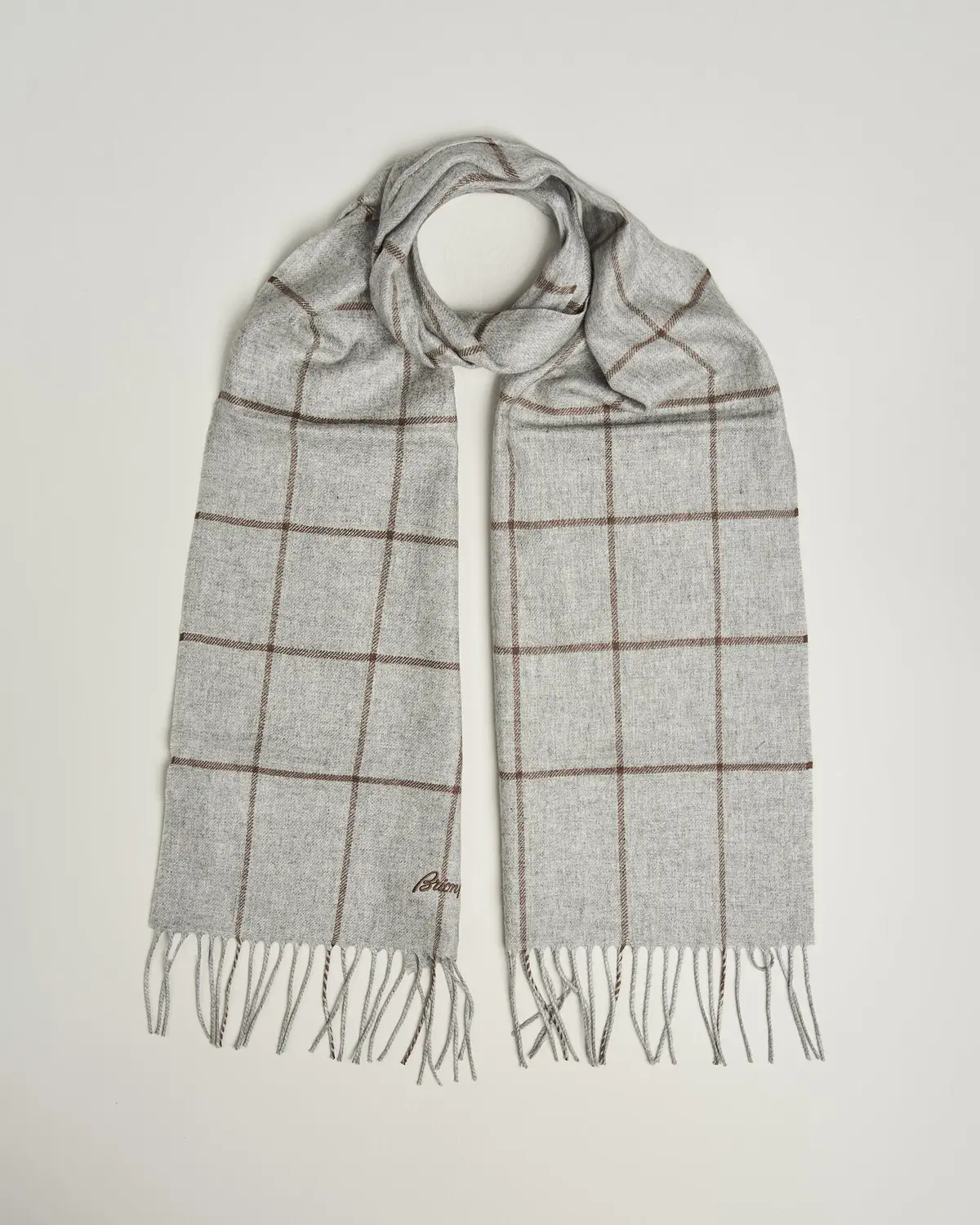 Brioni Cashmere Scarf Grey Check