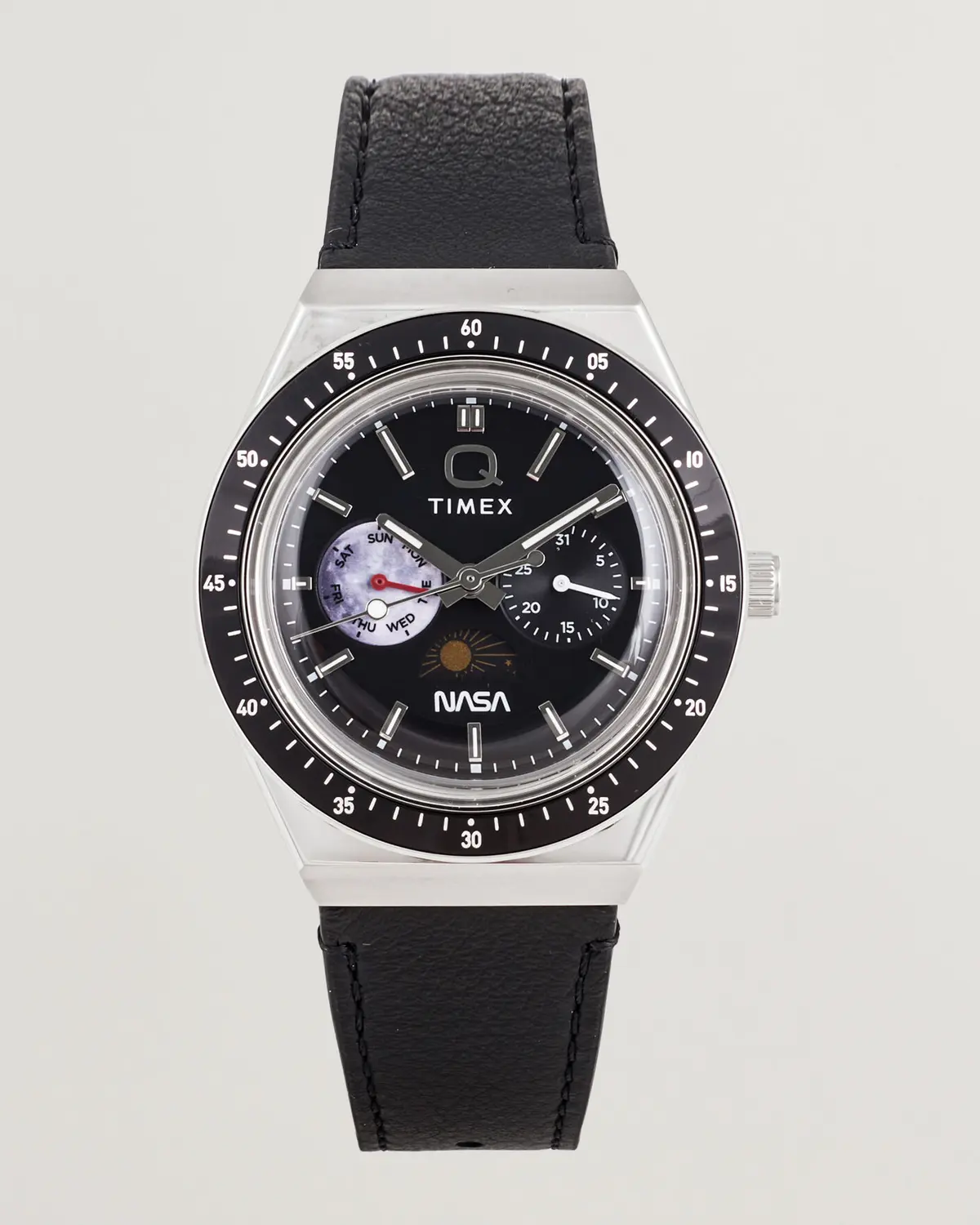 Timex Q Timex x NASA Luminous Leather Strap 40mm Black Dial