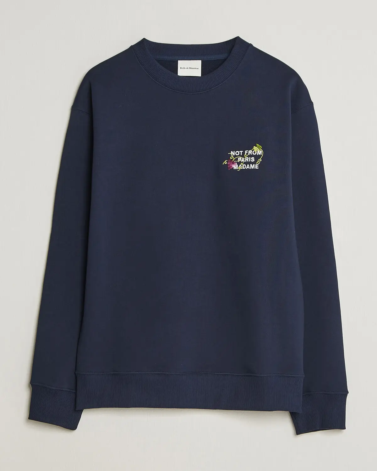 Drôle de Monsieur Vine Embroidered Slogan Sweatshirt Navy