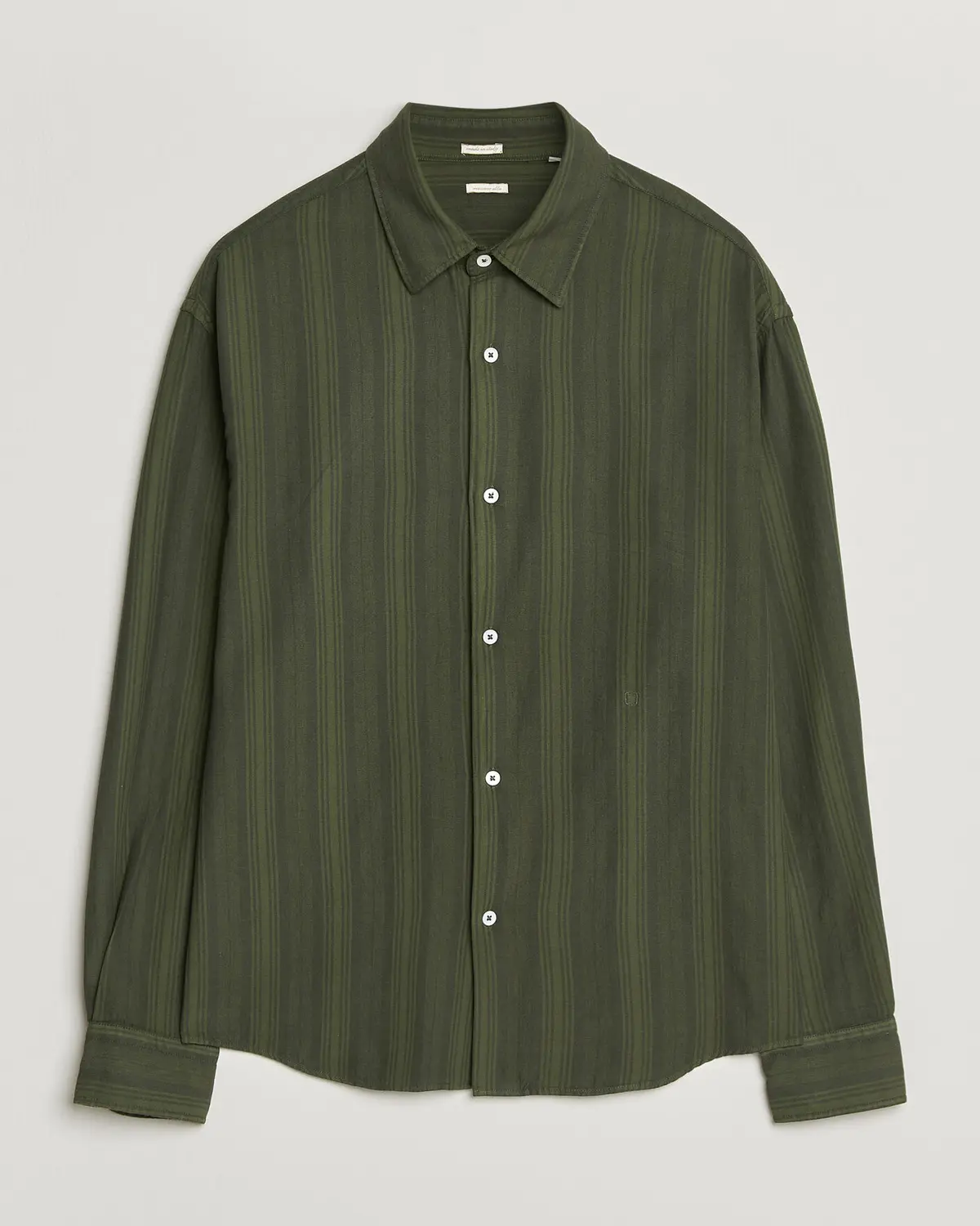 Massimo Alba Boxy Striped Cotton Shirt Moss Green