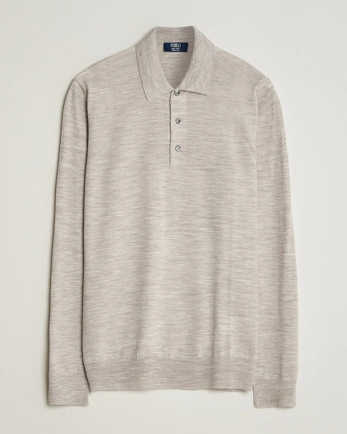 Fedeli 140s Fine Wool Long Sleeve Polo Beige Melange