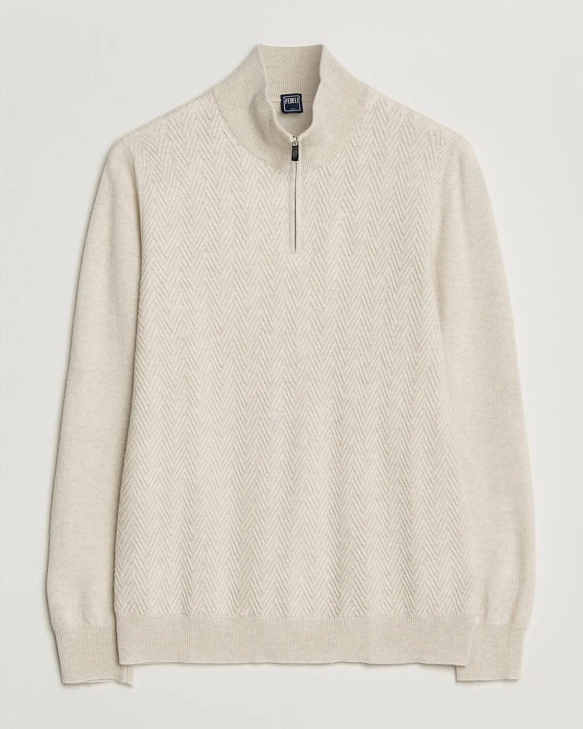 Fedeli Wool/Cashmere Chevron Half Zip Light Beige