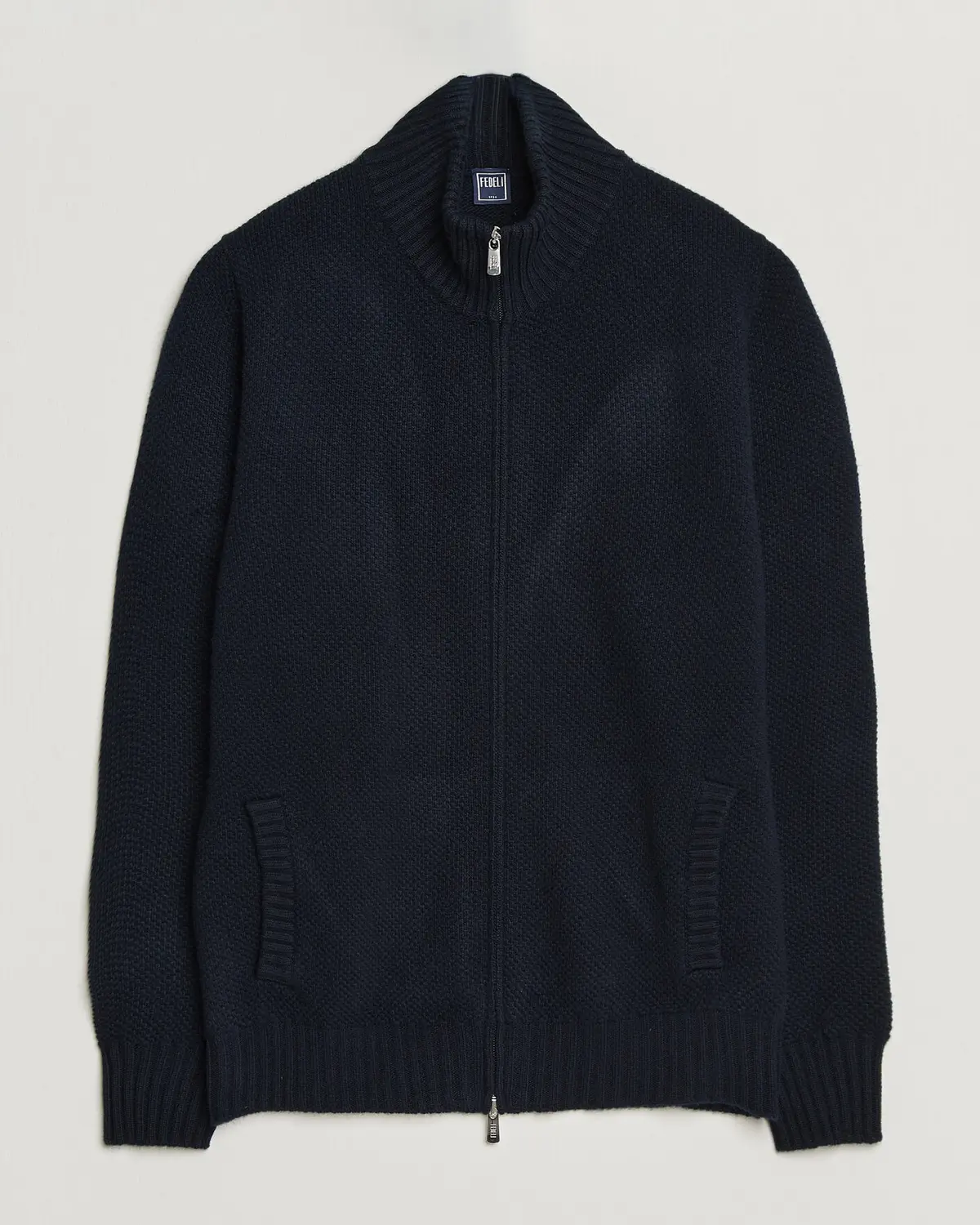 Fedeli Wool/Cashmere Honeycomb Full Zip Navy