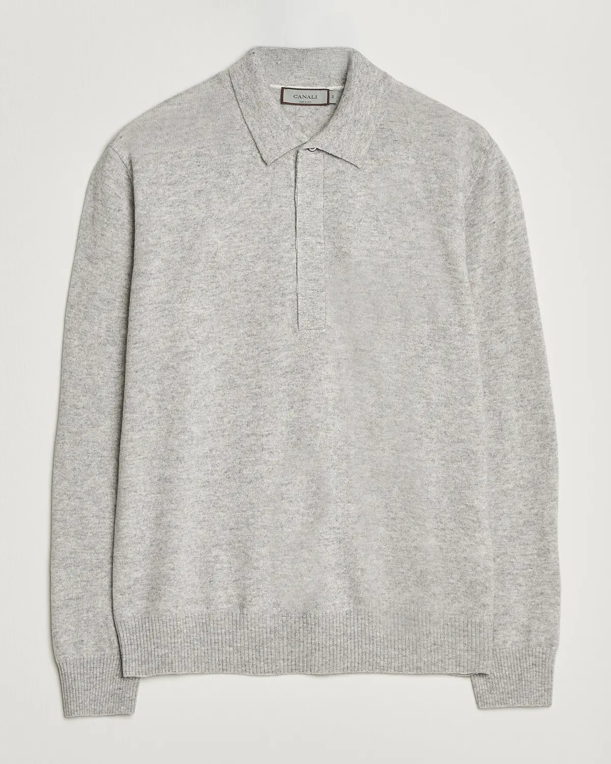 Canali Wool/Cashmere Long Sleeve Polo Light Grey