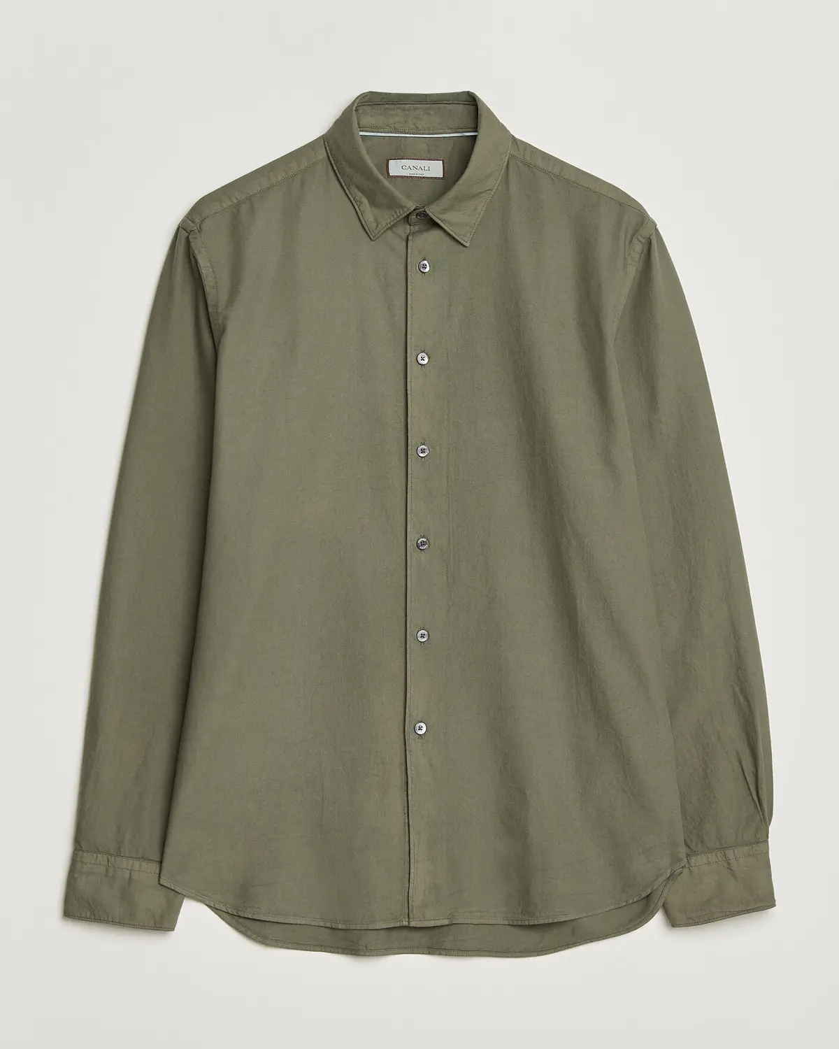 Canali Garment Dyed Cotton Shirt Olive