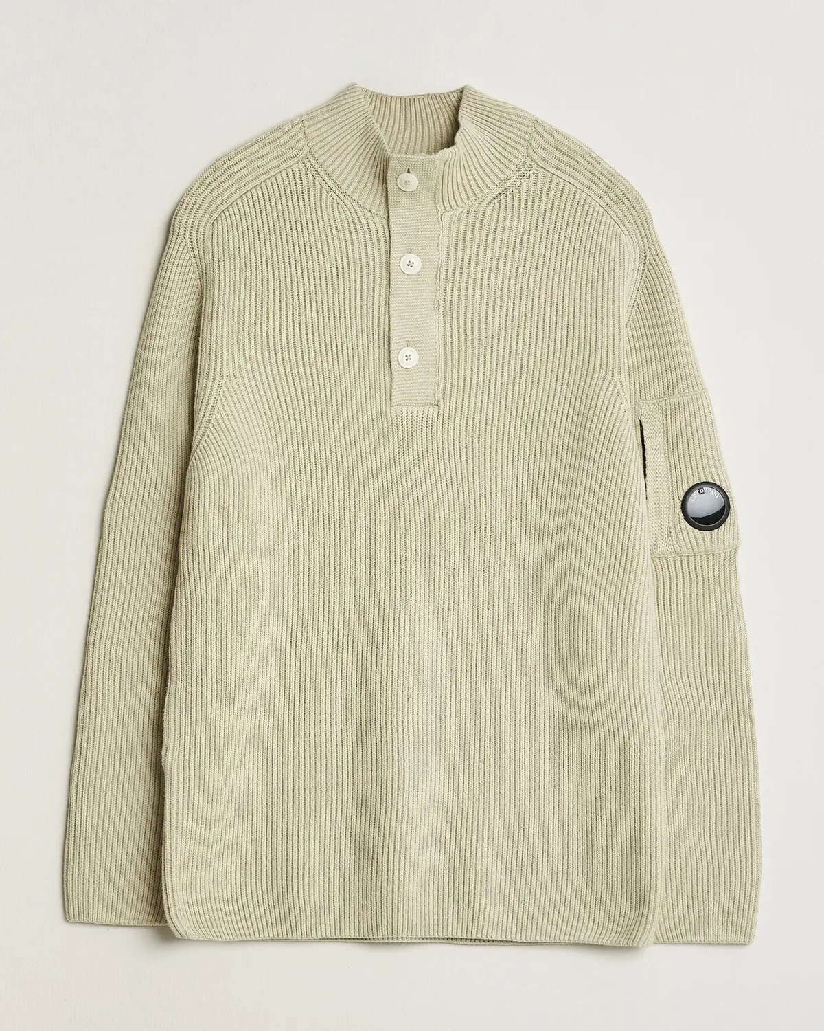 C.P. Company Full Rib Knitted Cotton Half Button Light Grey