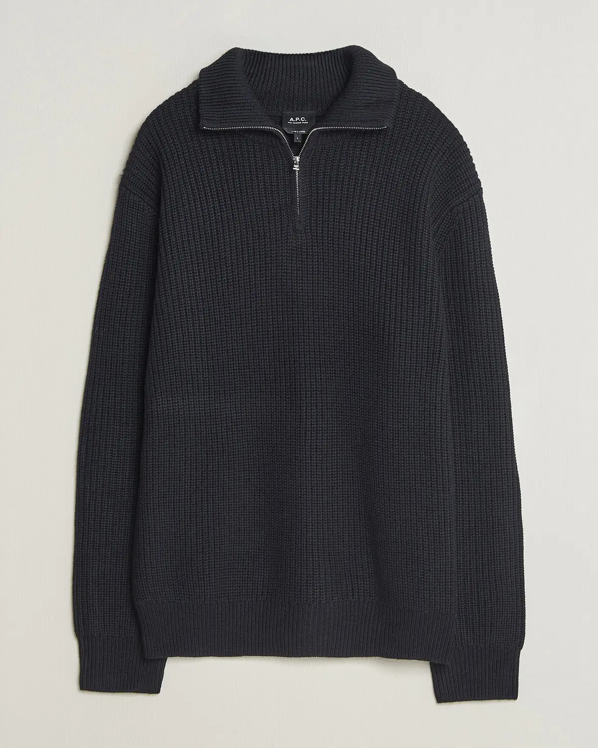 A.P.C. Daniel Wool Rib Knitted Half Zip Dark Navy