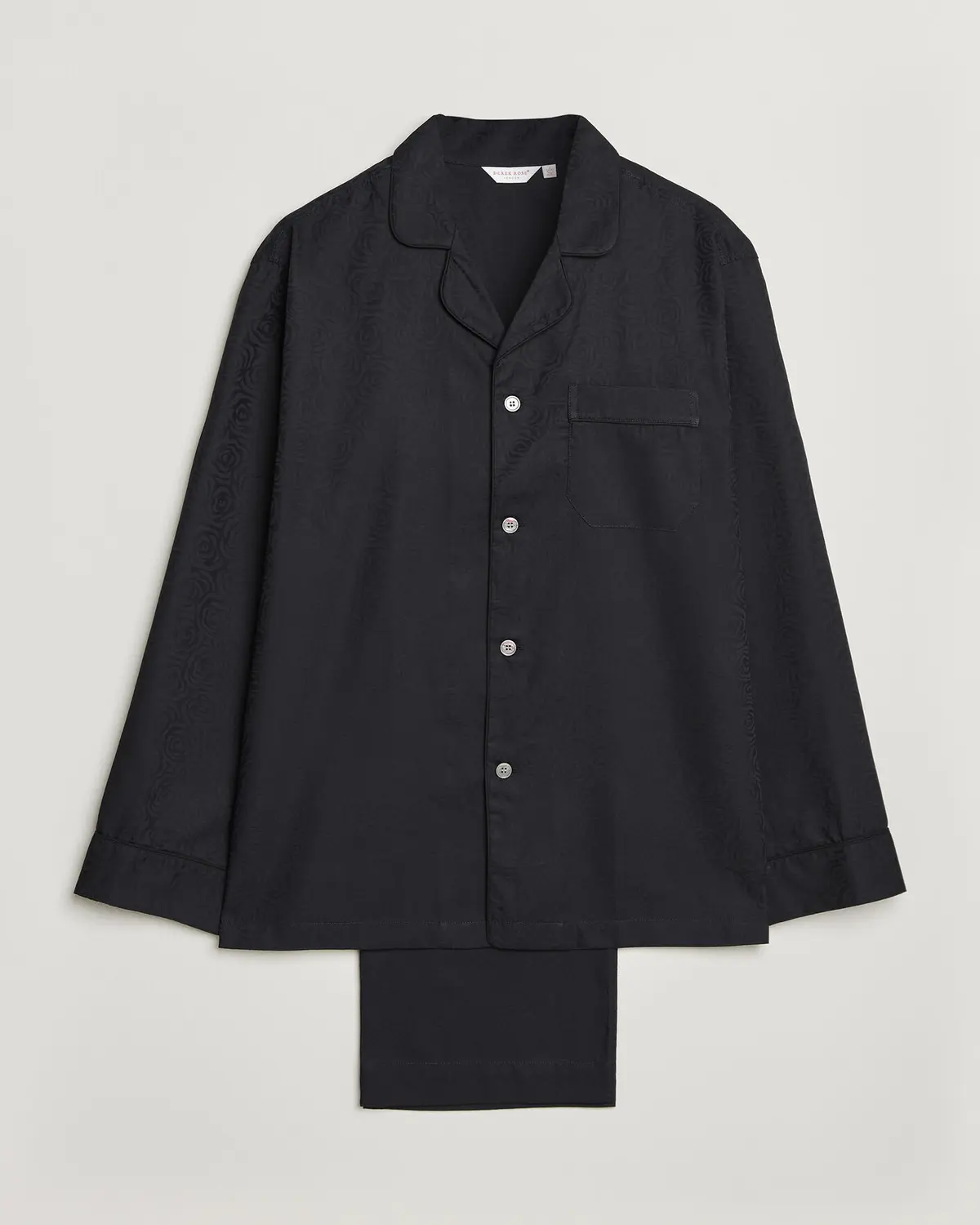 Derek Rose Piped Jacquard Cotton Pyjama Set Black