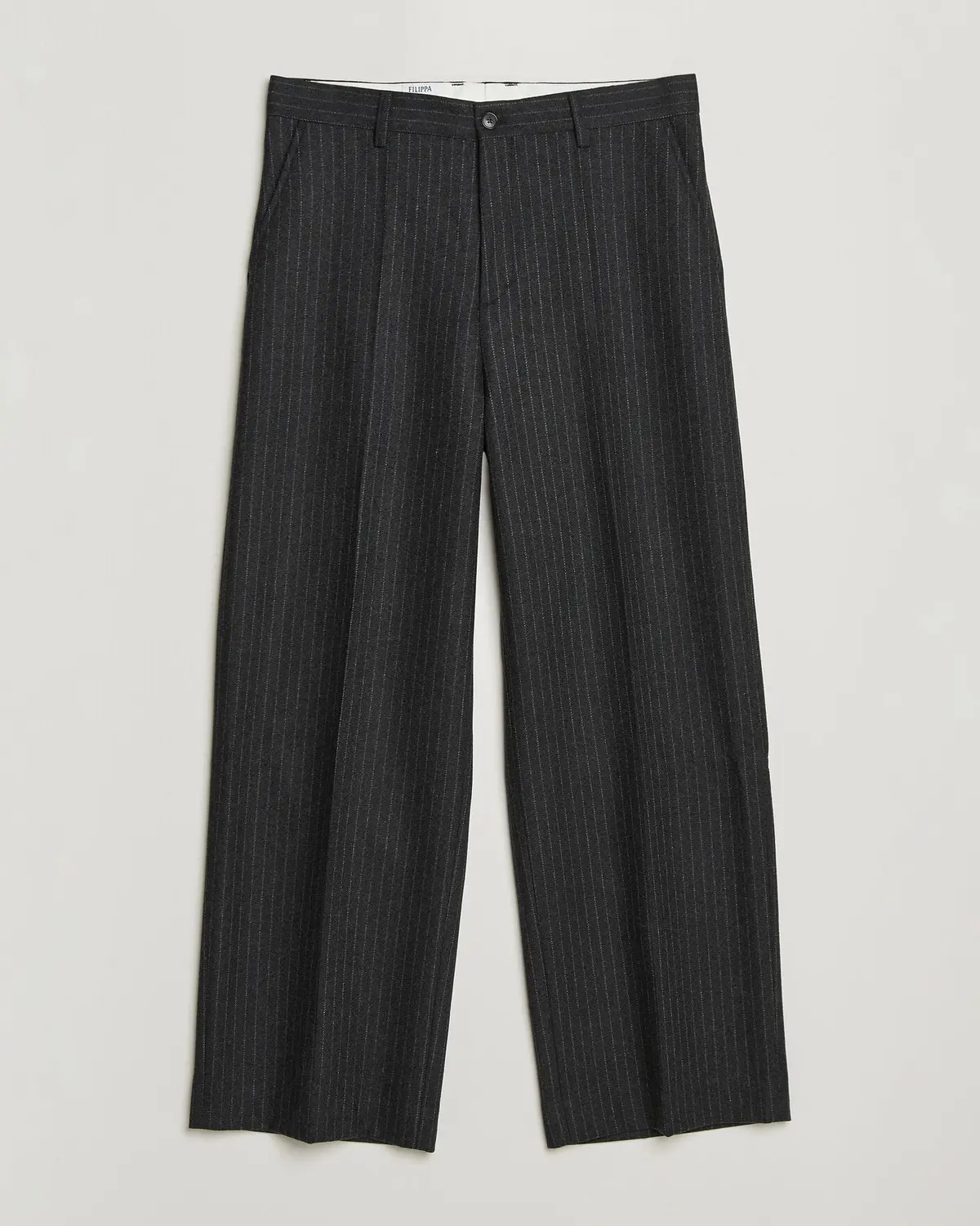 Filippa K Hector Wool Flannel Pinstriped Trousers Anthracite