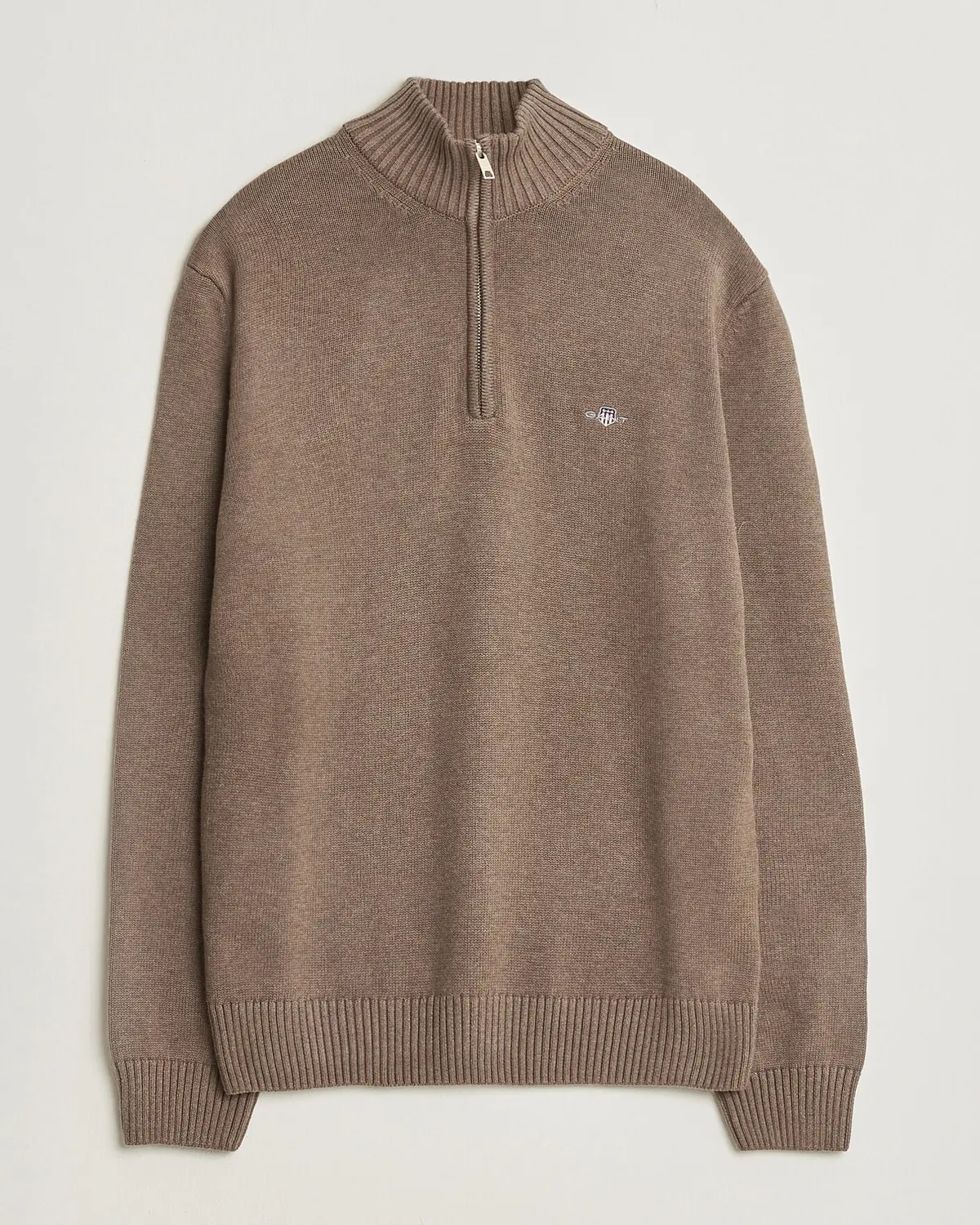 Gant Casual Cotton Knitted Half Zip Dark Hazelnut Melange