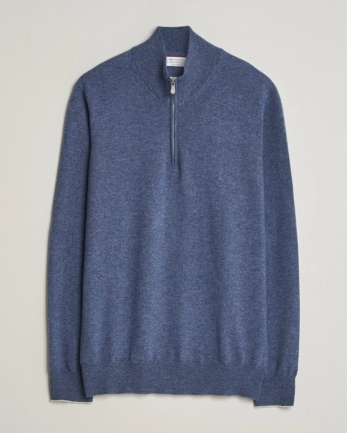 Brunello Cucinelli 2 Ply Cashmere Half Zip Denim Blue