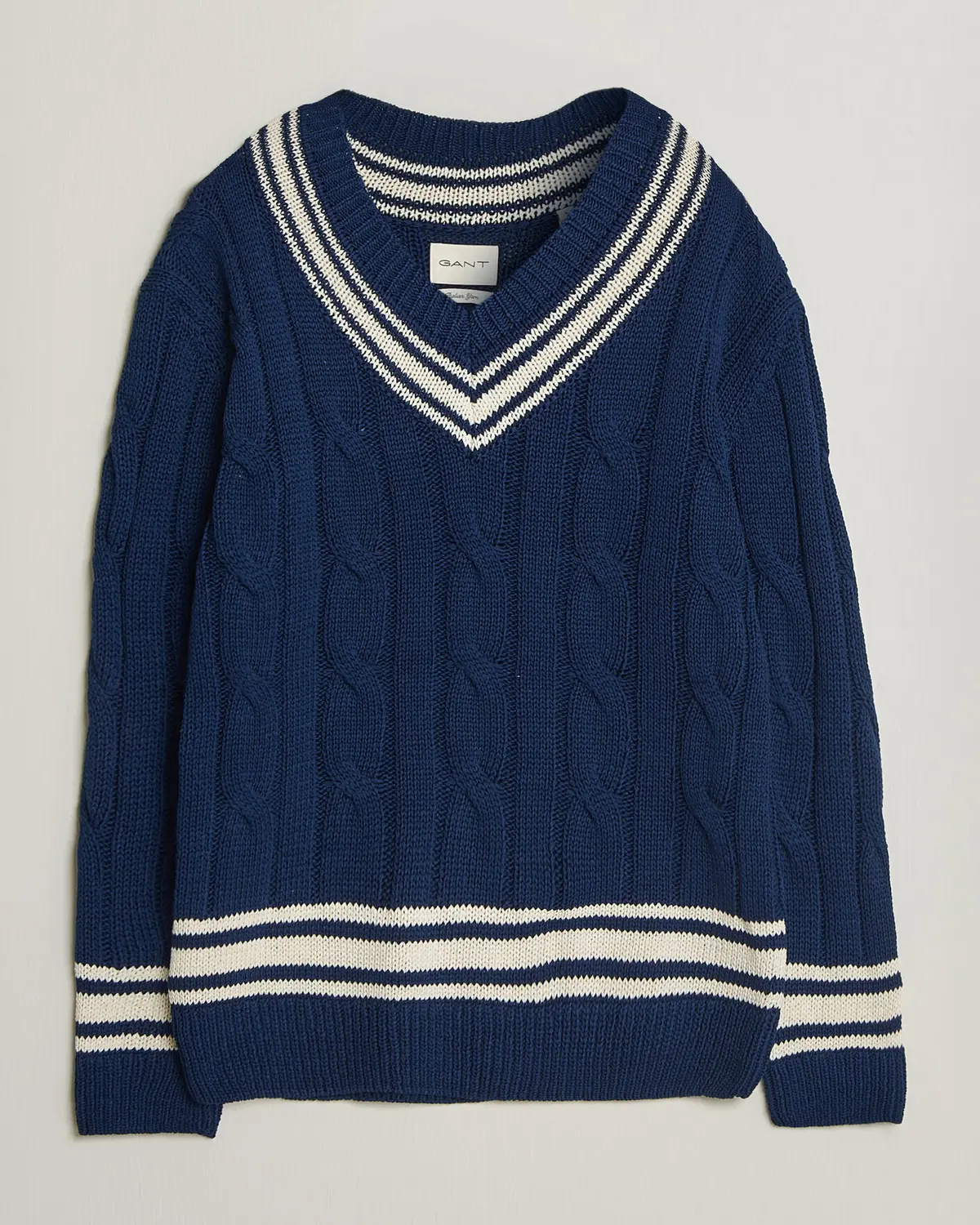 Gant Mercerized Cotton Knitted Cable V-Neck Persian Blue