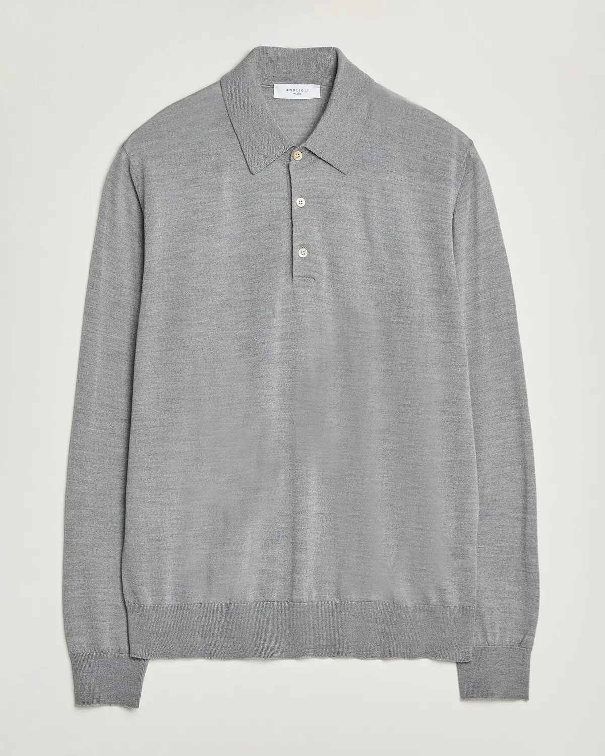 Boglioli Knitted Long Sleeve Polo Light Grey
