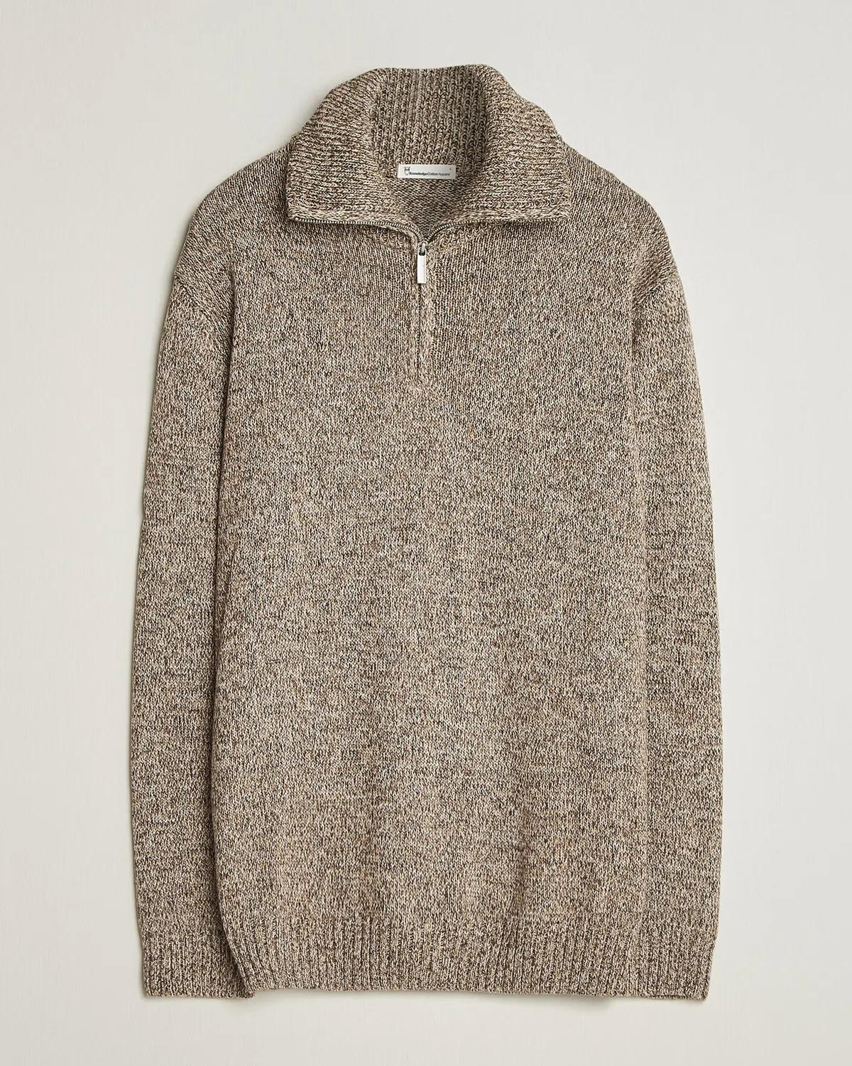 KnowledgeCotton Apparel Heavy Knitted Half Zip Brown