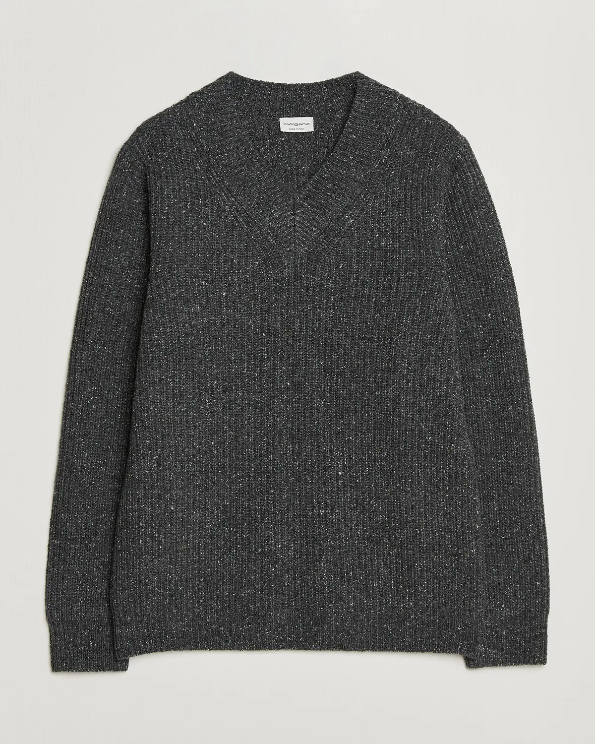 Morgano Fisherman Ribb Donegal Knitted V-Neck Dark Grey