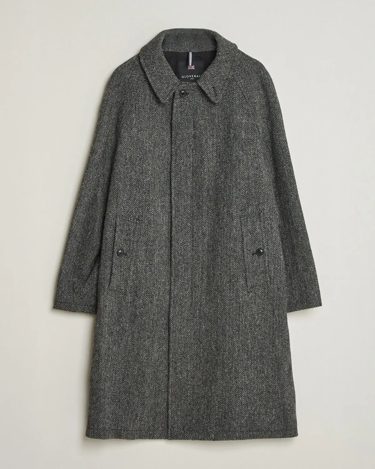 Gloverall Hynes Harris Tweed Coat Charcoal Herringbone