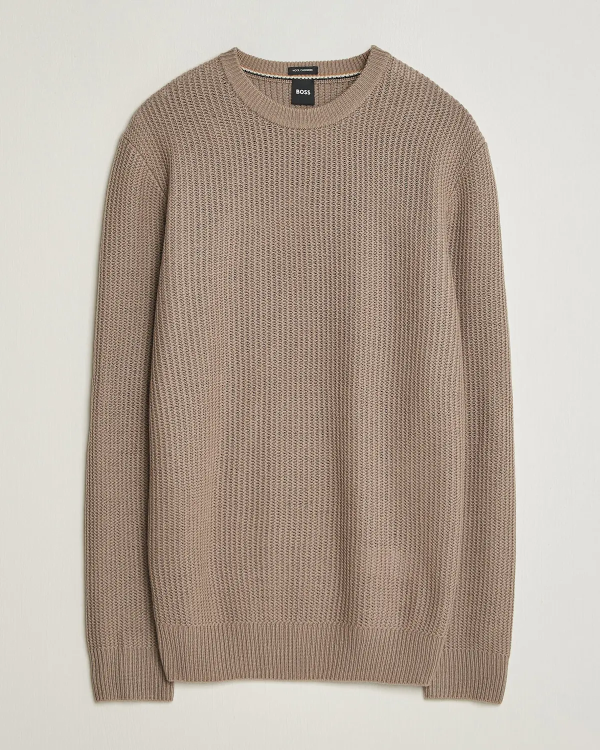 BOSS BLACK Fiocchetto Wool/Cashmere Crew Neck Open Brown