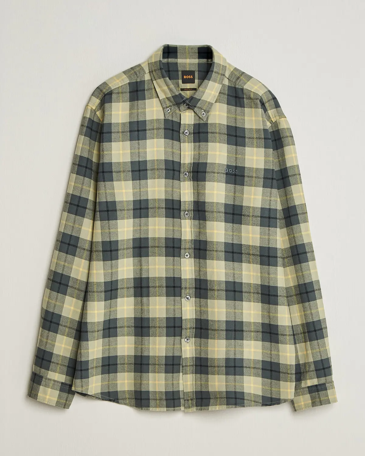 BOSS ORANGE Rickert Brushed Cotton Checked Shirt Open Green