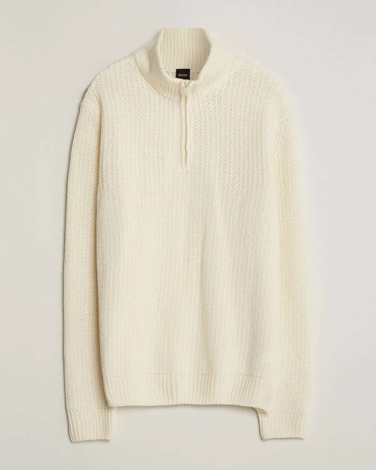 BOSS ORANGE Kenter Wool Knitted Half Zip Open White