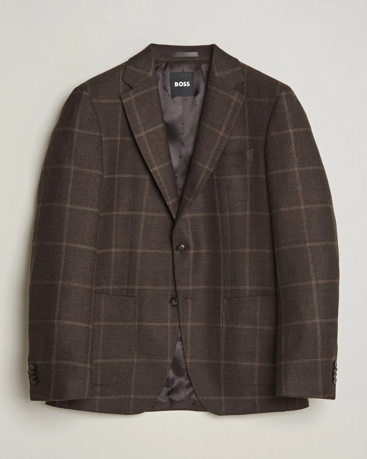 BOSS BLACK Hutson Checked Wool Blazer Dark Brown