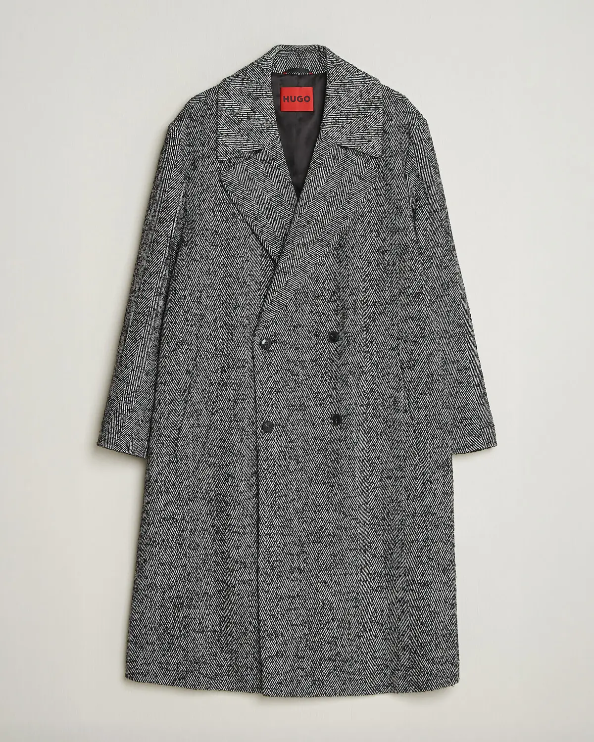 HUGO Milas Herringbone Double Breasted Coat Dark Grey